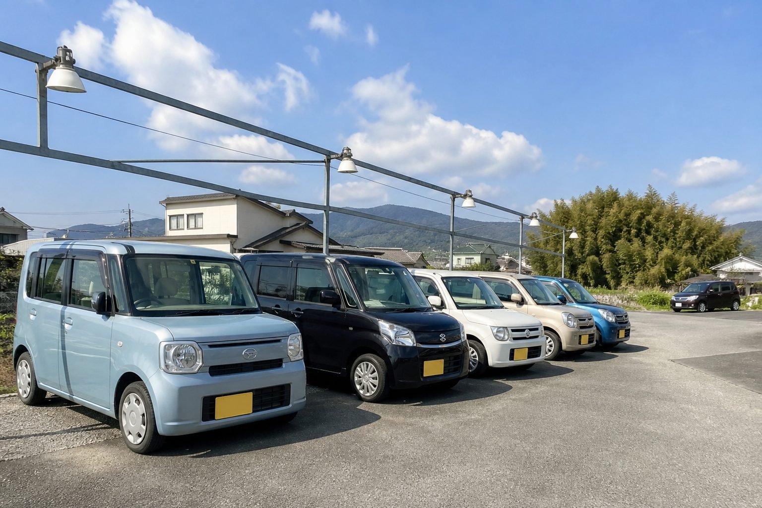 Small used-car lot in the Kurume–Ogori area of Fukuoka Prefecture