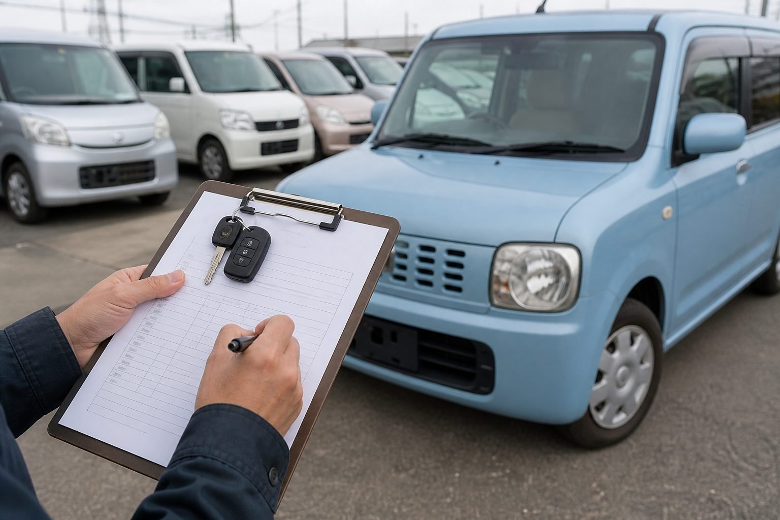 Used-car appraisal of a compact Japanese car before a sale