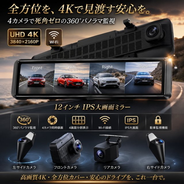 12 dash camera 4 360° 4K UHD WiFi GPS IPS G 480176