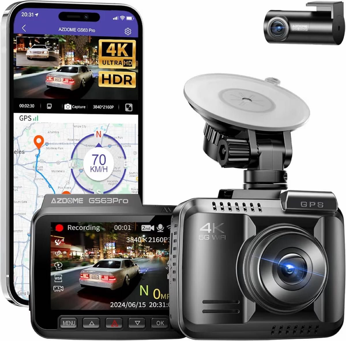 dash camera GPS WIFI 128GB 4K 1080P eMMC 2.4 GS63Pro 720130